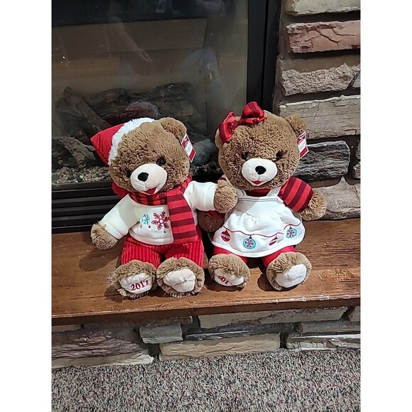 Lot (2) 2017 Walmart Christmas Snowflake TEDDY BEARS Boy Girl Large Red Brown - Picture 1 of 16